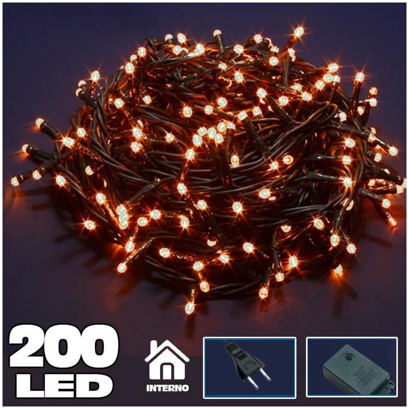 Trade Shop Traesio - Trade Shop - catena luminosa 200 luci led white caldo mit kontroller 8 functionen -