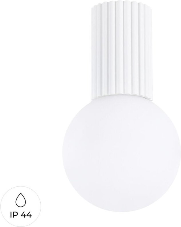 Moderner Deckenstrahler, weißer geriffelter Korpus, weiße Glaskugel für Bad, Flur, 1xG9 8W IP44, HALO Sollux Lighting