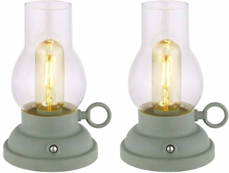 Tischleuchte Tischlampe Akku USB dimmbar Nachttischleuchte Sturmlampe Touchdimmer, opal, LED 1W 65Lm warmweiß, LxBxH 12,...