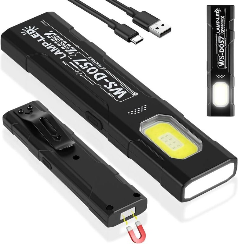 Mini-Flach-EDC-Taschenlampe, 120 lm COB-Arbeitsleuchte mit Magnetfuß und Schlaufenclip, USB-C-wiederaufladbar, für Wartu...