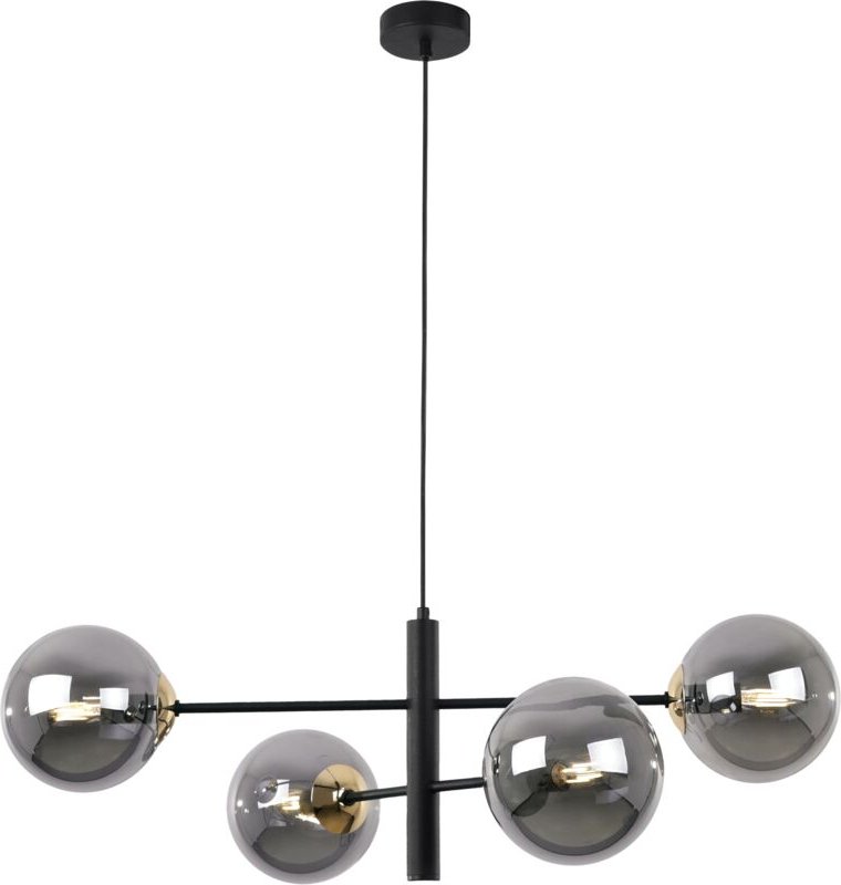 Vicenza Schwarz-Gold-Hängelampe 4 Flache Graphit-Lampenschirme E14