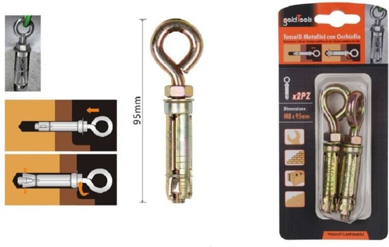 Thumbnail - Trade Shop Traesio - Trade Shop - set 2 stk. metall dübel ösenschrauben M8X95 mm zubehör kleinteile 91049 -