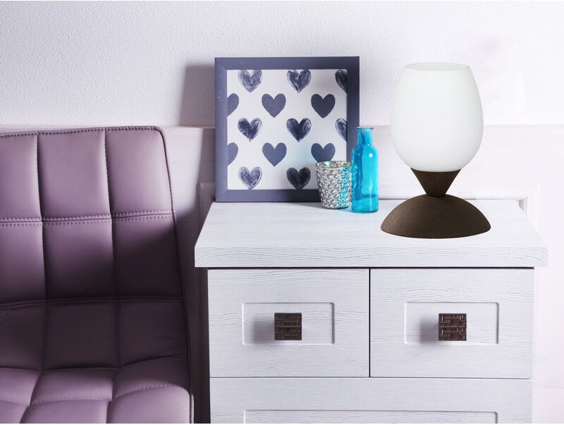 Reality Leuchten - Tischleuchte cup ii, Glasschirm Weiß Sockel Rost - Touchfunktion, Höhe 18cm