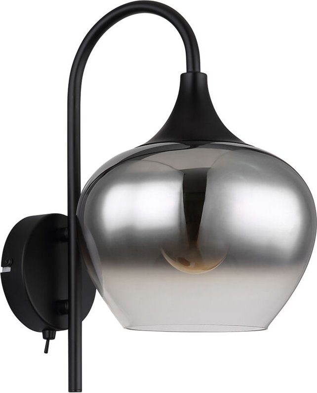 Wandlampe schwarz Wandleuchte Wohnzimmerlampe Rauchglas Flurleuchte, Kippschalter, 1x E27, BxH 18 x32 cm