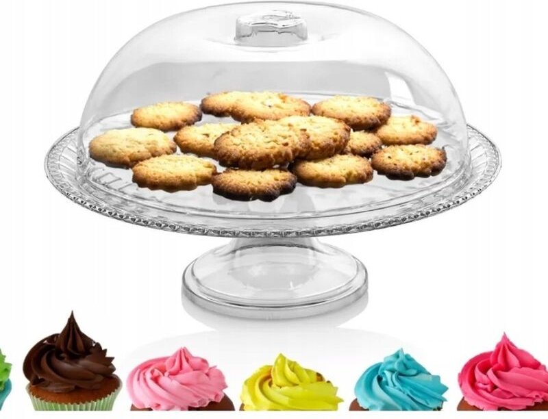 Tortenständer mit Lampenschirm auf 34 cm langem Bein, Behälter mit Deckel für Kuchen, Obst, Deckel