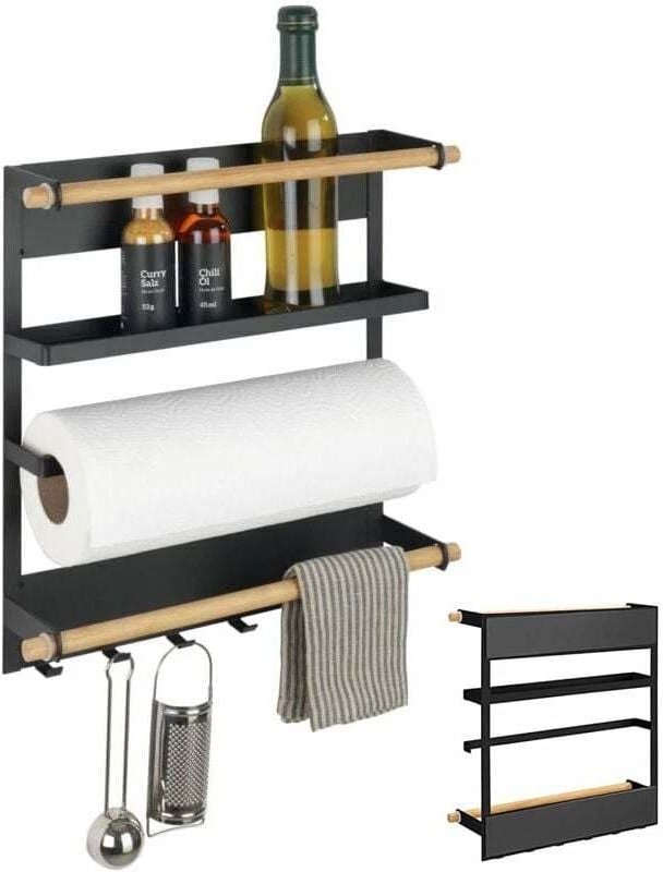 Gewürzregal, magnetisches Kühlschrankregal, magnetischer Papierhandtuchhalter und Küchenutensilienhaken, magnetischer Pa...