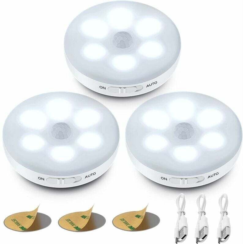 Automatisches LED-Nachtlicht, Bewegungsmelder-Lampe für den Innenbereich, selbstklebende, per USB wiederaufladbare Akkul...