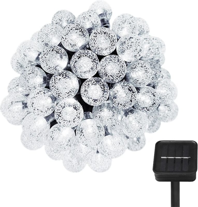 Weihnachtsbeleuchtung, 30 Fuß, 50 LEDs, 8 Modi, wasserdicht, Lichtsensor, solarbetrieben, weiß