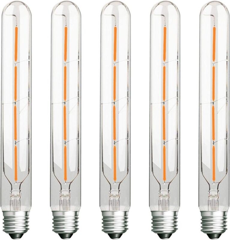 Aougo - 5er-Pack Glühbirnen mit langen Röhren, LED-Edison-Filament, 4 w, entspricht 40 w Glühlampen, E27-Sockel, Warmwei...