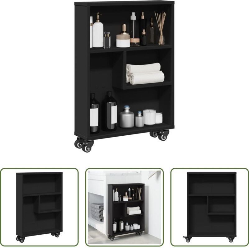 vidaXL Schrank - Aufbewahrungswagen Schmal Schwarz 48x13x68 cm Holzwerkstoff