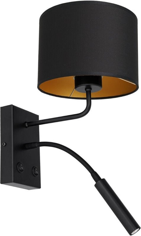 Wandleuchte mit Leselampe schwarz mit goldener Innenseite E27 15W + G9 8W 2 Schalter Arden Luminex