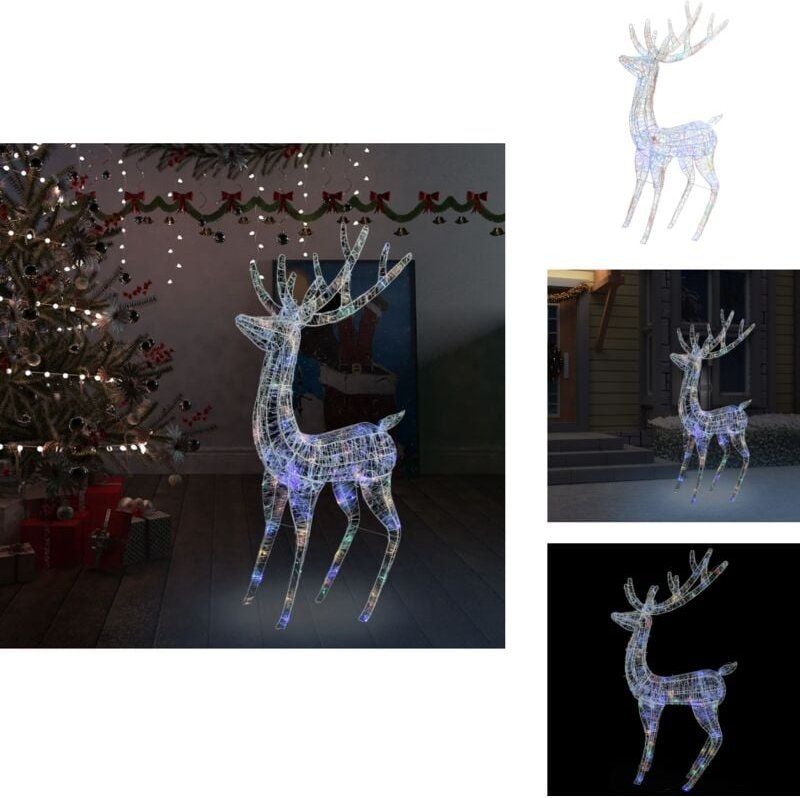 LED-Rentier XXL Acryl Weihnachtsdeko 250 LED 180 cm Mehrfarbig - LED-Dekoration - Weihnachtsdeko - Rentierfigur - Outdoo...