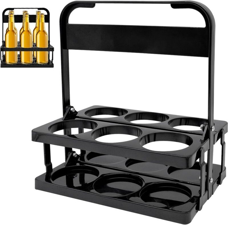 Faltbarer Flaschenhalter, Weinregal für 6 Flaschen mit Griff, leichter Flaschenhalter für Transport, Bar, Party, Picknic...