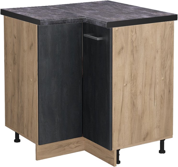 Vicco - Eckunterschrank R-Line, Schwarz Beton, 75.6 cm ap Anthrazit