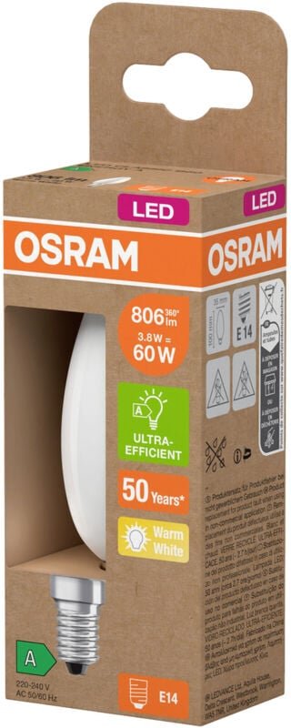 Osram - homelighting 4099854255717 led eek a (a - g) E14 Kerzenform 3.8 w = 60 w Warmweiß (ø x h) 35 m
