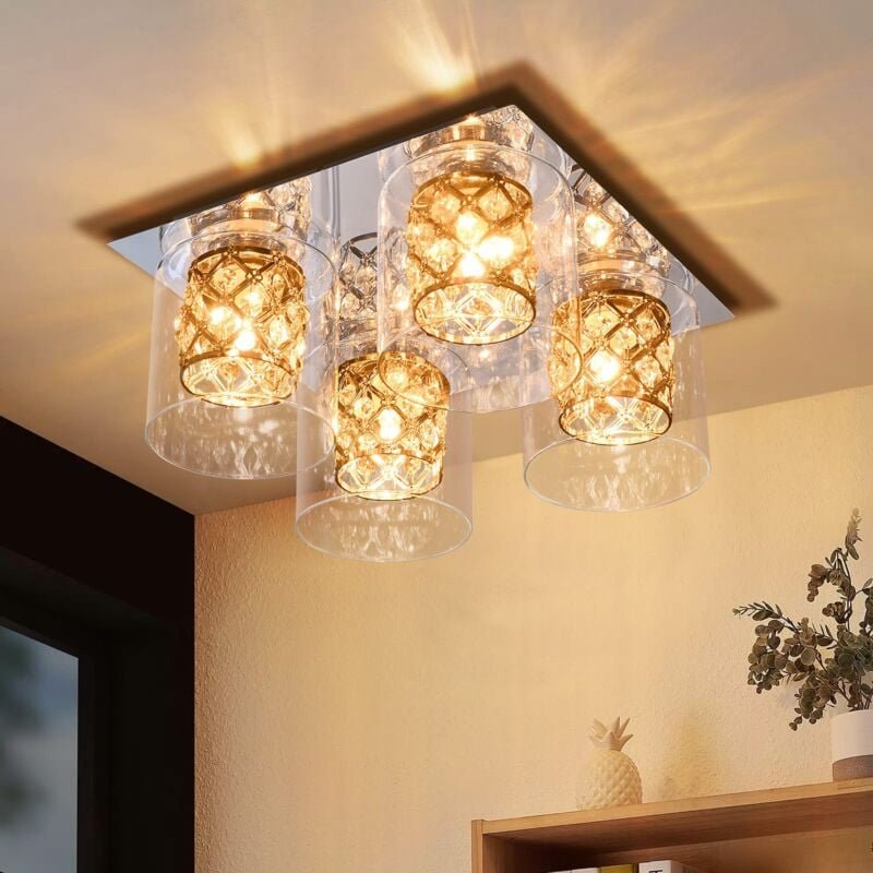 Thumbnail - Deckenleuchte Wohnzimmer Deckenlampe Glas - Modern Kristalle Küchenlampe G9 mit Lampenschirm Design Flurlampe Schlafzimm...