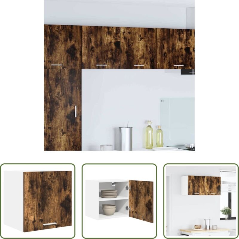 Holzschrank - Hängeschrank mit Tür Geräucherte Eiche und Weiß 40 x 31 x 40 cm