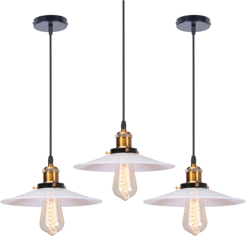 Axhup - 3er Pendelleuchte Weiß Hängelampe mit Ø26cm Lampenschirm Kronleuchter Art Edison Lampe E27 Fassung für Loft Wohn...