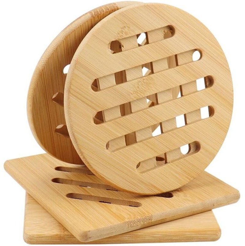 Set mit 4 Bambus-Untersetzern, hitzebeständige Untersetzer aus Naturholz für Teekannen und Schüsseln