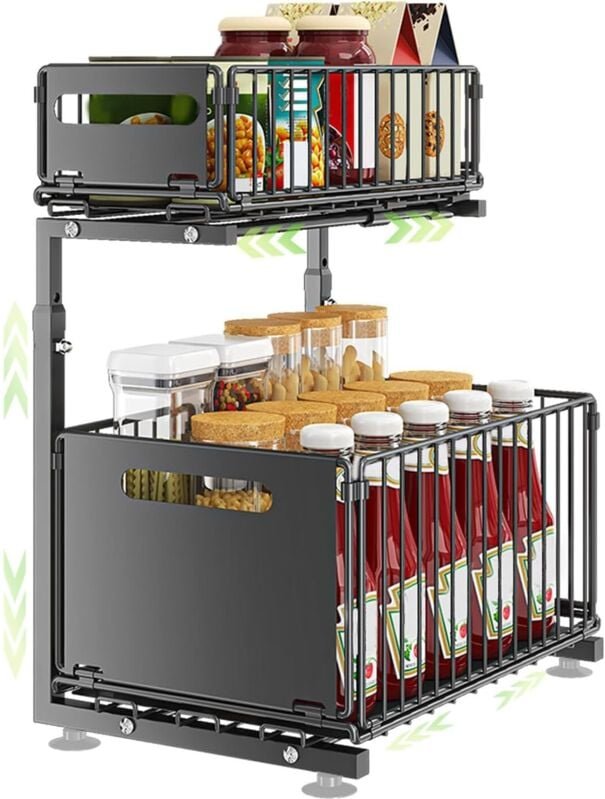 Unterbau-Organizer, 2-stufiges Auszugsregal für die Spüle, Schrankregal, Auszugs-Schrankorganizer mit Klappschubladen, S...