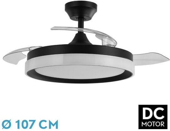 Fabrilamp - Abrila - Ventilator dc zenit Schwarz mit drei ausfahrbaren Flügeln mit 6 einstellbaren Geschwindigkeiten mit...