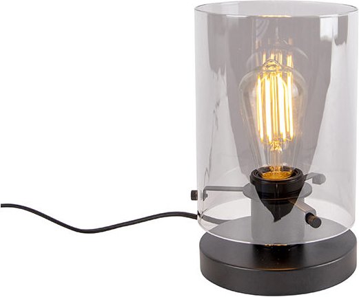 Design Tischlampe schwarz mit Rauchglas - Kuppel