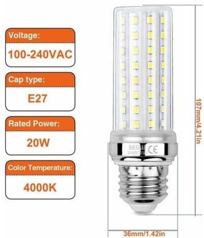 20-W-LED-Maiskolbenlampen, entspricht einer 150-W-Glühbirne, 2300 lm, 4000 K neutralweiß, E27-Fassung, 3er-Pack NPTERBL