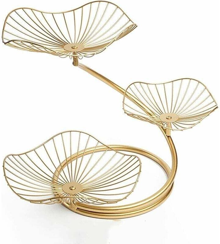 3-stöckiger Obstkorb, goldener Obstkorb, dekorativer Obstkorb wird mit einem goldenen Obstteller geliefert.