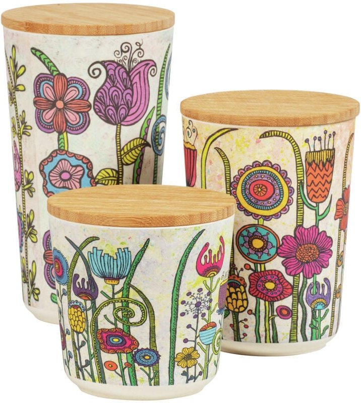 Thumbnail - 3-er Set Vorratsdose Garden mit exklusivem Design und luftdichtem Bambus-Deckel 2,15 Liter, by Rollin'Art, Mehrfarbig, K...