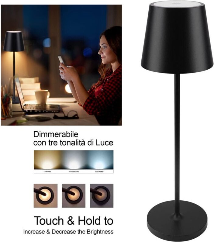 Trade Shop Traesio - Trade Shop - led tabelle lampada mit recarischem battery touch dimmerabile 3 colours bar - Schwarz