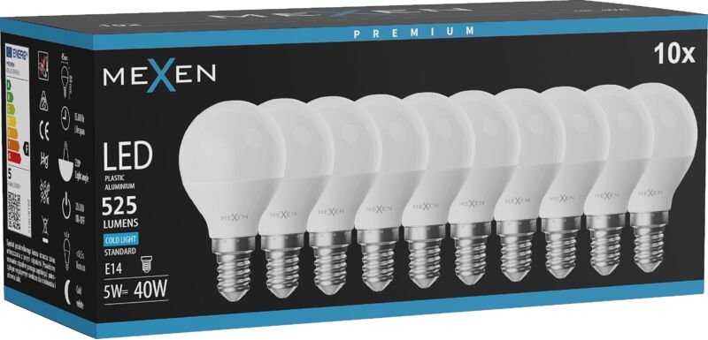 Mexen Nova 10x LED-Lampe E14, G45, 5W, Kalt - 6500K, 525 lm - L101-E14-0565-01x10
