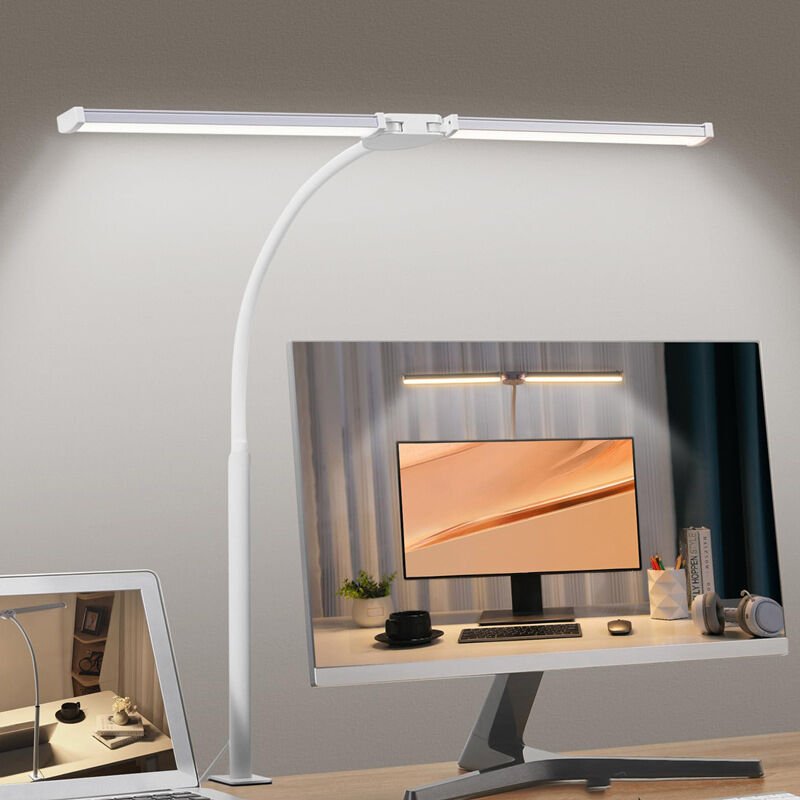 2Stk LED Schreibtischlampen Weiß Architektenstil 5 Farbmodi, Dimmbar Eye Care Blendfreies Licht für Büro Zuhause Lernen ...
