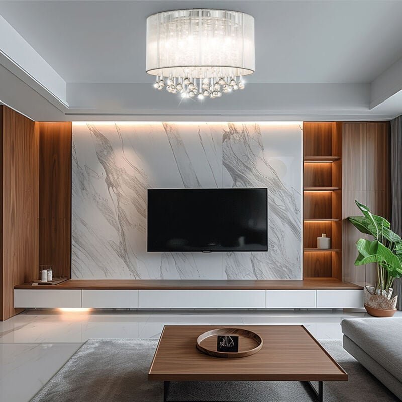 Globo Lighting - Deckenleuchte Glaskristalle Deckenlampe Wohnzimmerlampe rund silber chrom mit Glaskristallen, Metall Se...