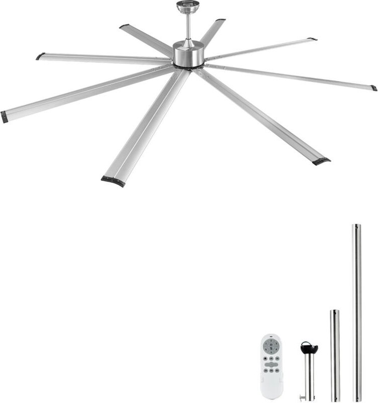 Mophorn 244 cm Deckenventilator ohne Licht - 6 Geschwindigkeiten - Fernbedienung, 8 Aluminiumflügel, umkehrbarer Gleichs...