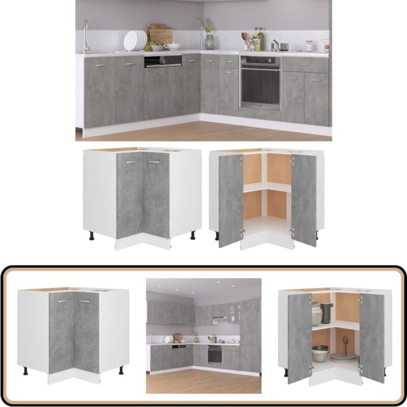 Eckunterschrank Betongrau 75,5x75,5x81,5 cm Holzwerkstoff - Küchenmöbel - Eckschränke - Holzschrank - Betonschwarz - Woh...