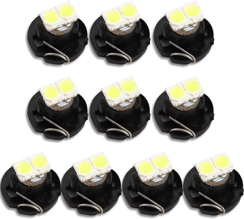 10er-Pack T4.2 2-LED-Lampen, SMD 1210, 20 lm – extrem hell für Autoarmaturenbretter, 6500 K Weiß