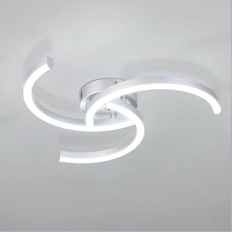 Comely - Moderne led Deckenleuchte, 24W 52cm, Helix-Design Deckenlampe für Wohnzimmer Schlafzimmer Küche - Silber - Kalt...