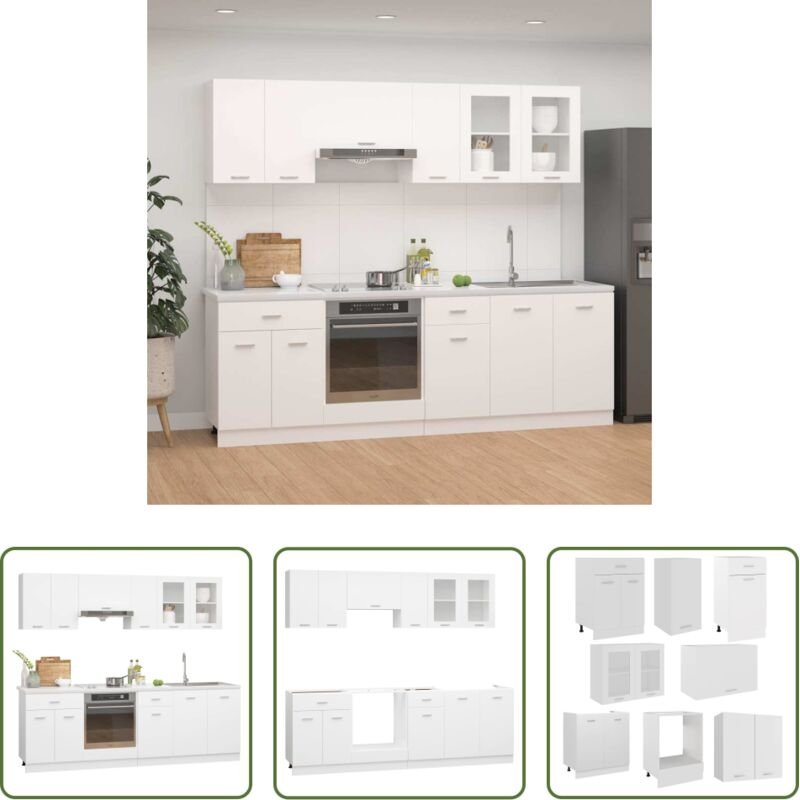 Küchenmöbel - 8-tlg. Küchenzeile Lyon Weiß Holzwerkstoff