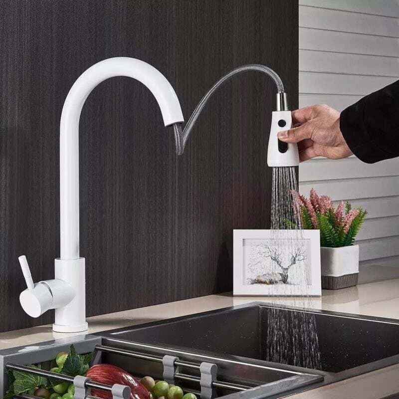 Küchenarmatur, weiße Küchenarmatur mit Ausziehbrause, 360° schwenkbare Küchenarmatur, verchromte Einhebel-Spültischarmat...