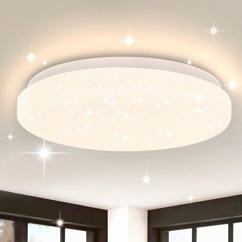 Deckenlampe Led Deckenleuchte Schlafzimmer - 15W Schlafzimmerlampe Sternenhimmel Warmweiß 21cm Küchenlampe Glitzer Flurl...