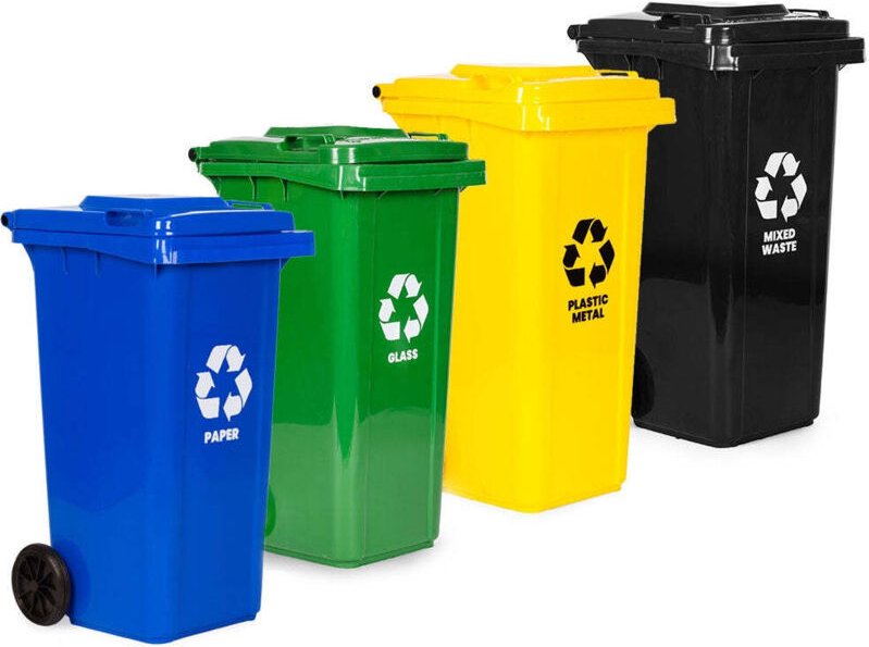 4er-Set Abfallbehälter à 120 l mit Gummirädern - HDPE, mehrfarbig