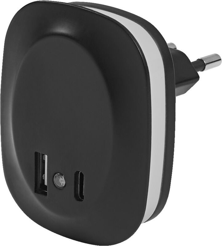 LEDVANCE LUNETTA EDGE Steckdosen-Nachtlicht, schwarz, 0,35W, 10lm, warmweißes Licht, Tageslichtsensor, USB-A & USB-C Ans...