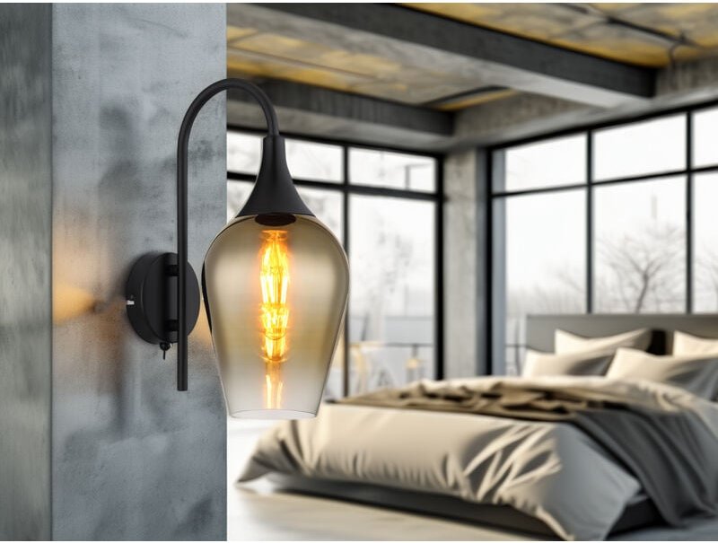 Meinewunschleuchte - Ausgefallene led Wandleuchte mit Schalter & Glasschirm Gold, Höhe 36cm