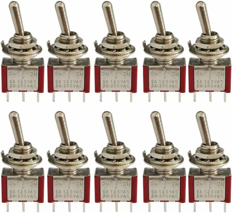 10 Stück Mini-Kippschalter, AC 125 V 6 A / 250 V 2 A 3-poliger SPDT EIN-AUS-EIN 3-poliger 3-Positionen-SPDT selbstsperre...