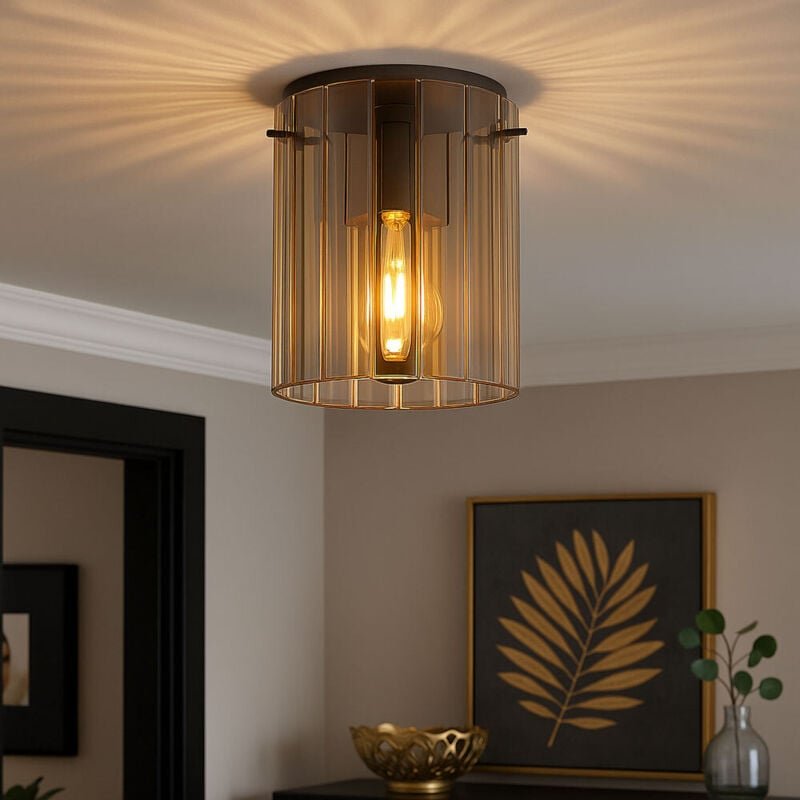 Globo - Deckenleuchte Deckenlampe Esszimmerleuchte Glas amber rillen 1 flammig h 23 cm