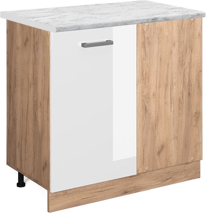 Vicco - Eckunterschrank R-Line, Weiß Hochglanz, 86 cm ap Marmor