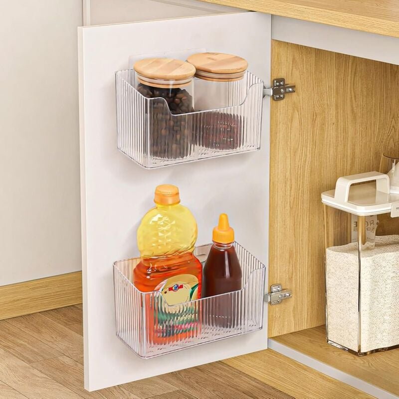 2 Stück Aufbewahrungsbox für Küchenschranktüren, selbstklebende Aufbewahrungsbox zur Wandmontage, Organizer-Box für Klei...