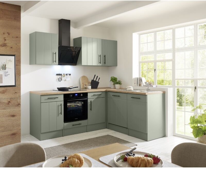 L Küche Winkelküche Landhaus Grün Anton 220 Induktion ohne Kühlschrank Respekta