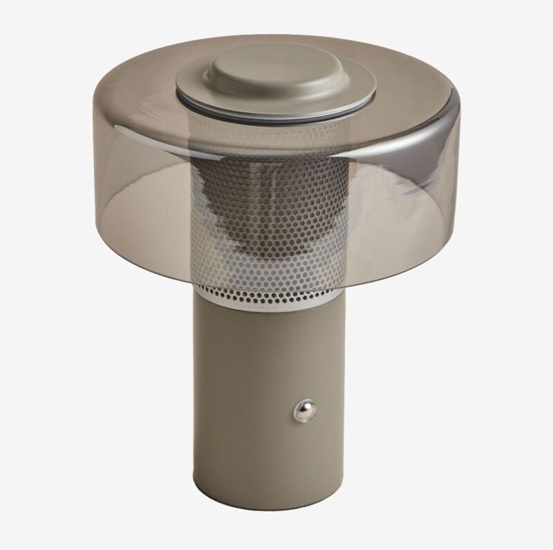 Sklum - Kabellose LED-Tischleuchte Elfriede aus Glas und Stahl Helles Grau Taupe