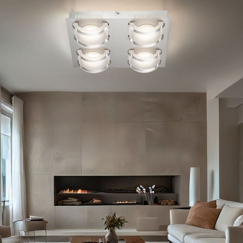 Deckenlampe Deckenleuchte Wohnzimmerlampe Esszimmerleuchte Flurlampe, 4 Flammig, Glas satiniert Chrom, led 5W 1920Lm war...